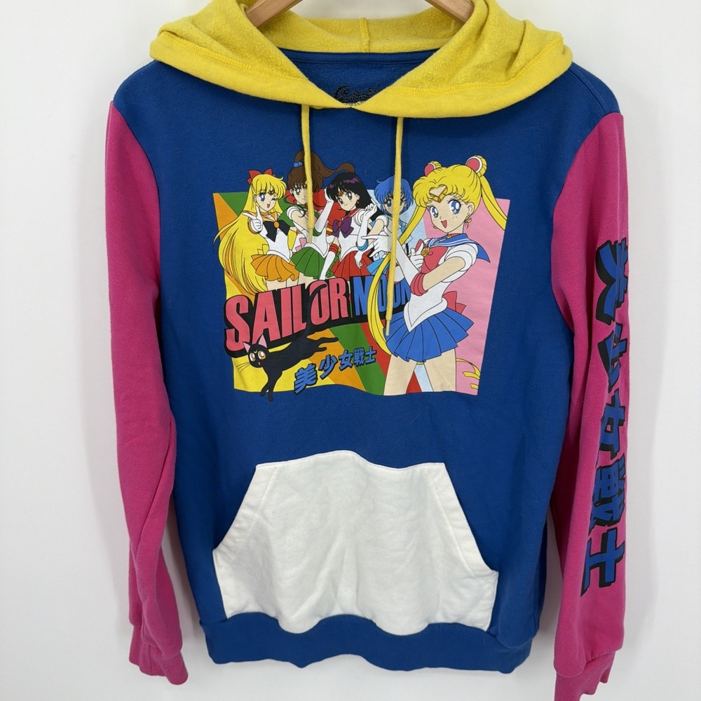 Sailor Moon Hoodie Sz S M Colorblock Anime Graphic Kangaroo Pocket Portrait